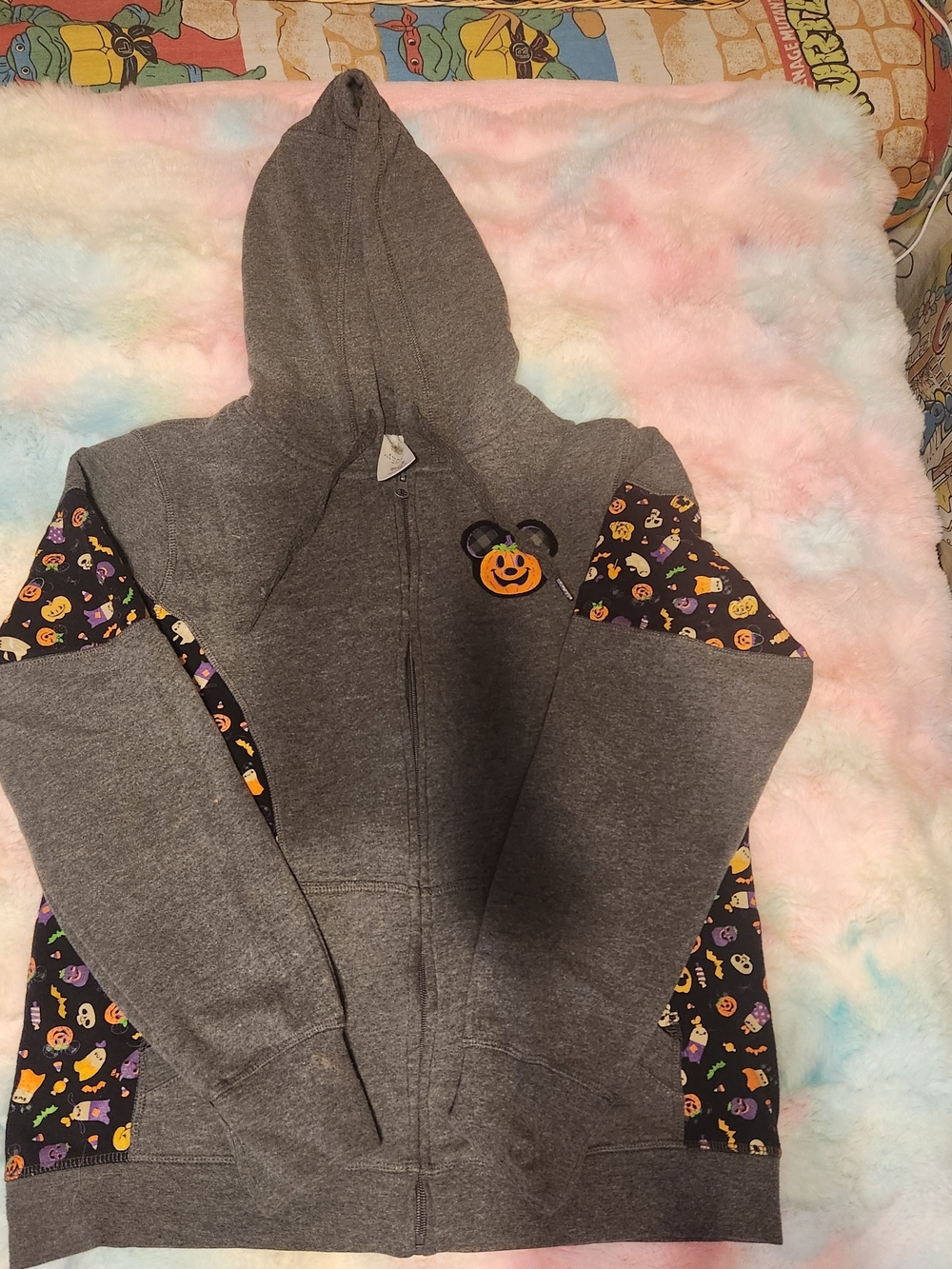 Disney Gray Halloween Pumpkin Zip Hoodie with Festive Panels
